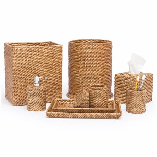 Dalton Coastal Beach Brown Rattan Rectangular Waste Basket - Thumbnail 2