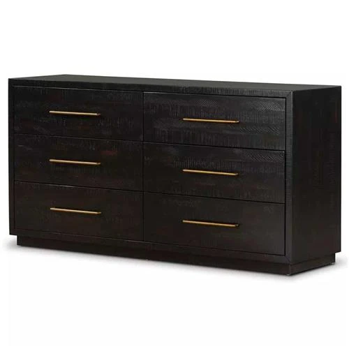 Close-up of dark wood surface and black metal internal drawer hinge.