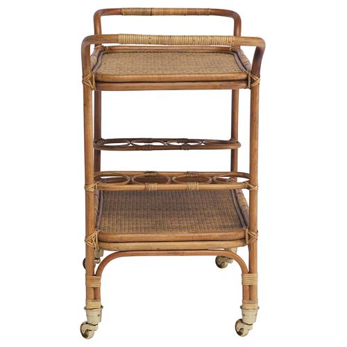 Minda Coastal Beach Rattan Woven Wicker Bar Cart - Thumbnail 4