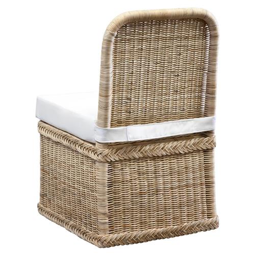 Chatham White Upholstered Natural Handwoven Rattan Slipper Chair