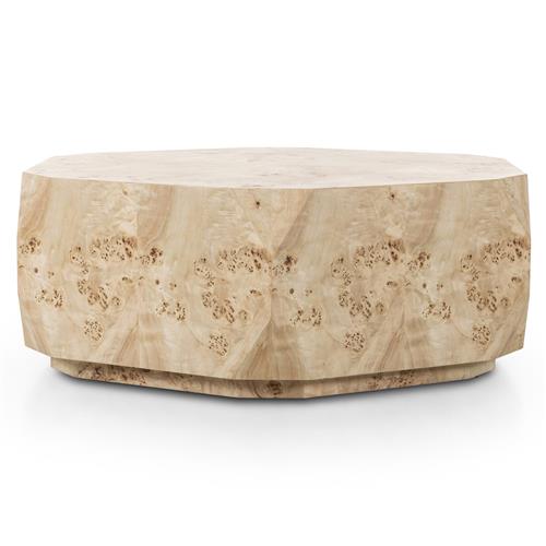 Daphne Modern Classic Light Burl Round Drum Coffee Table | Kathy Kuo Home