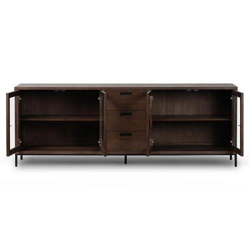 Open front of sideboard with drawers and cabinets visible.