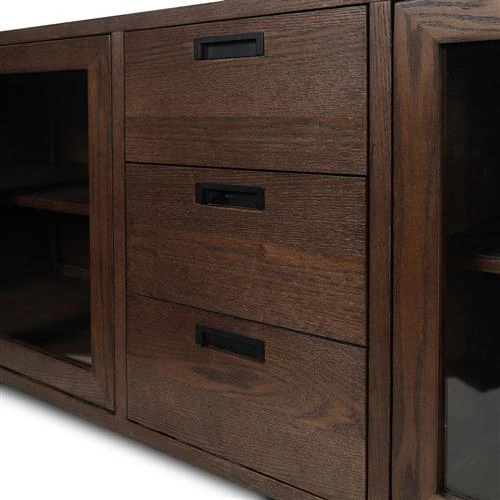 Close-up of central drawer front with black handle:**