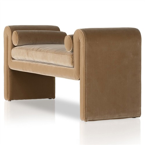 Brianne Modern Classic Camel Velvet Bedroom Bench - Thumbnail 4