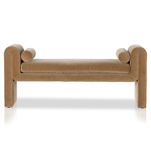 Brianne Modern Classic Camel Velvet Bedroom Bench - Thumbnail 2