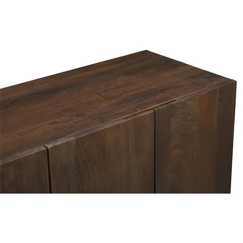 Edge of dark wood top and vertical seam between panels.