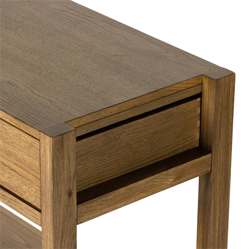 Close-up of the top corner showing wood grain and joint.