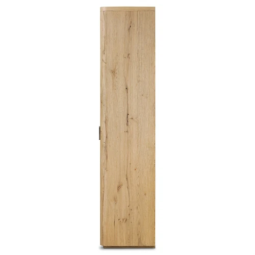 Close view of a tall wooden cabinet door edge