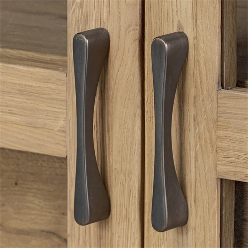 Close-up of cabinet handles in black finish