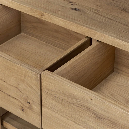 Drawers inside cabinet with open compartment