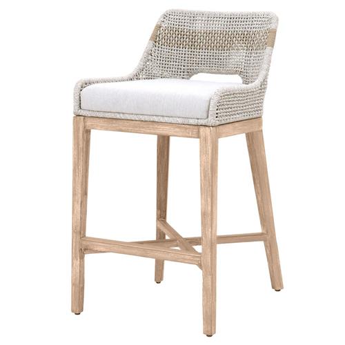 Theodore Coastal Beach Taupe Woven Fixed Cushion Mahogany Modern Barstools