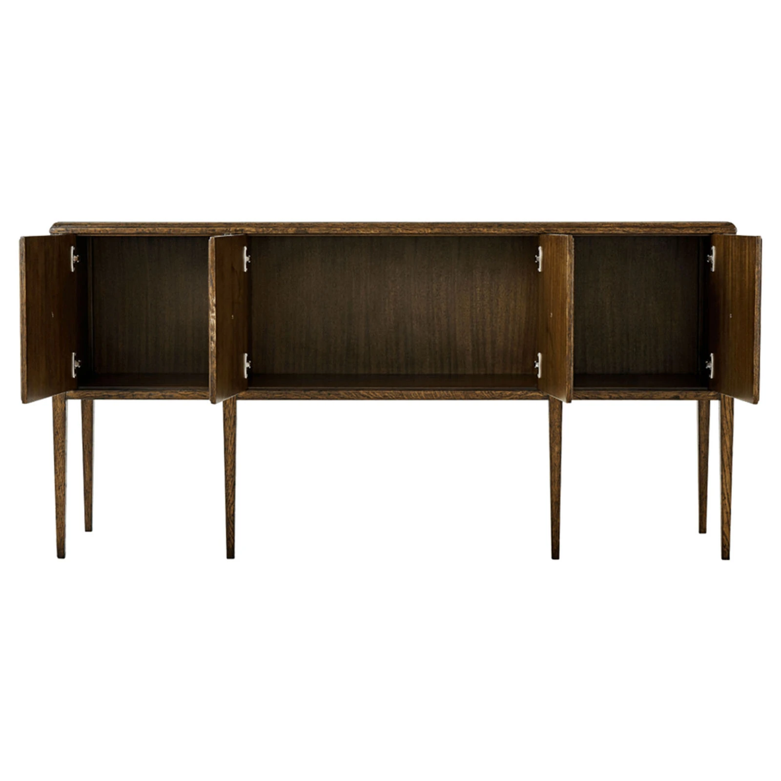 Sideboard with wood grain doors and tapered legs matching dining set.