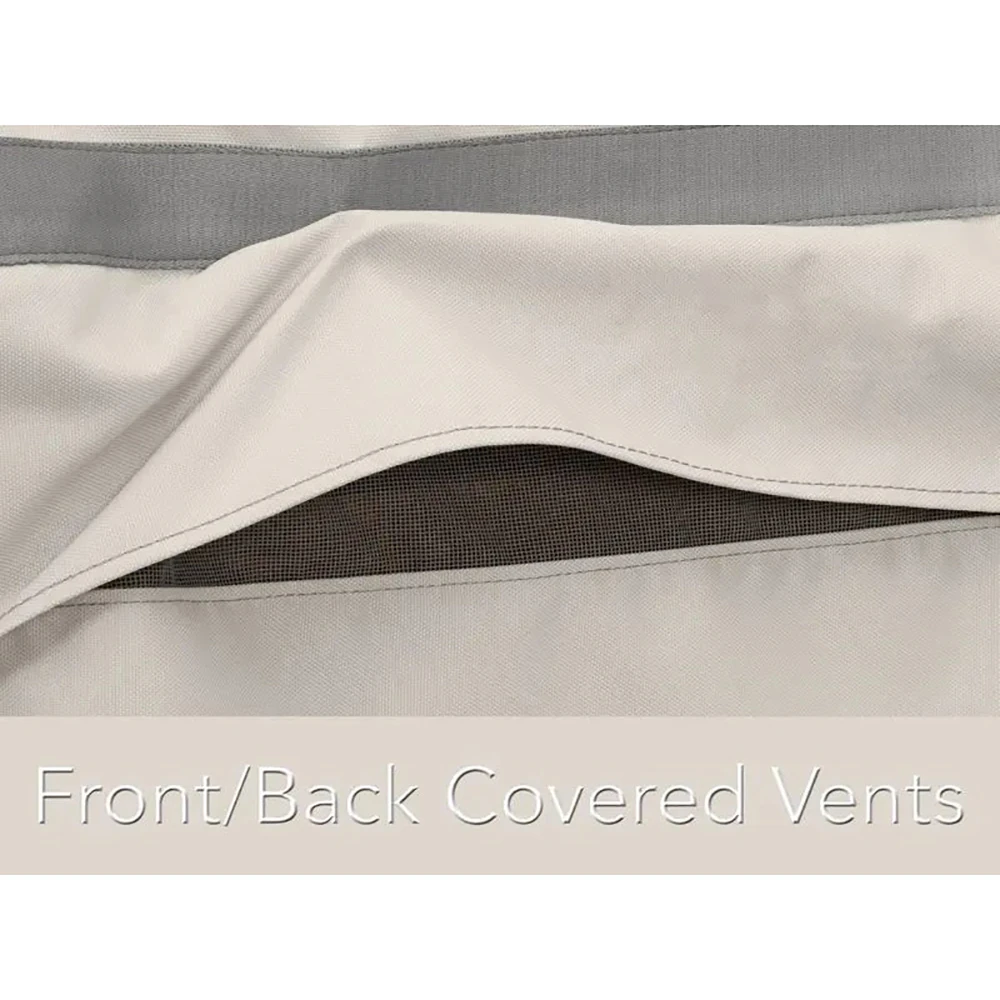 Close-up of water resistant seam binding on fabric with reinforced color-matching border.