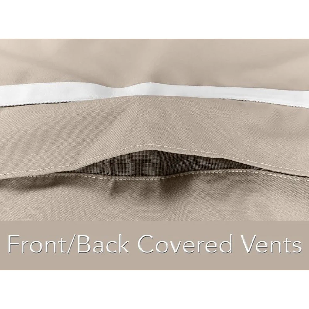 Close-up of buckle straps on beige fabric with stitching and lightweight fabric loop.
