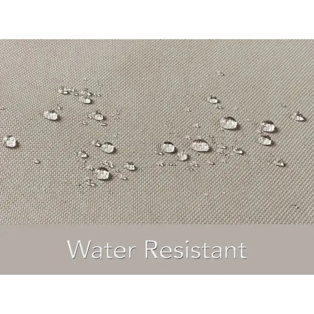 Water resistant seam binding close-up on beige fabric with vertical seam.