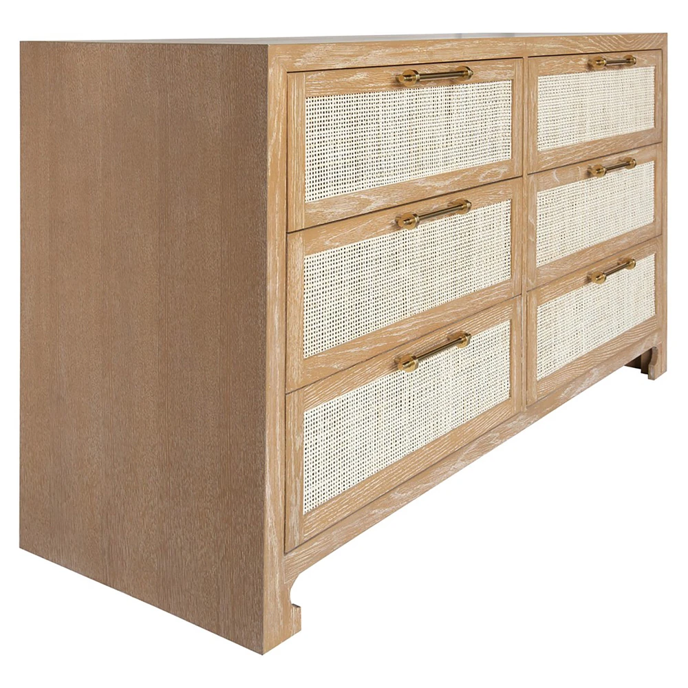 An angled view of the dresser, showing its side and front.