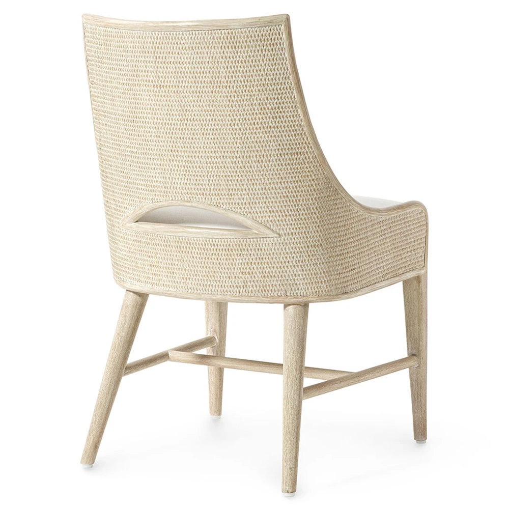 Back of a beige woven chair