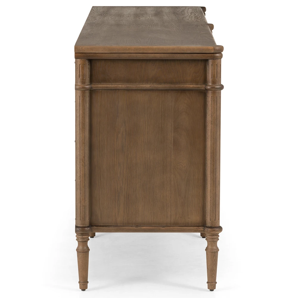 Open single drawer showing wood grain and smooth interior of cabinet.
