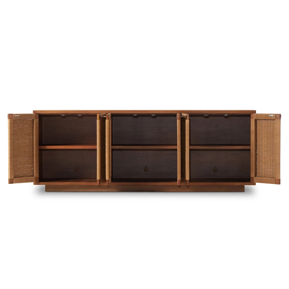 Close-up of the wooden cabinet frame showing a smooth finish and rounded edge