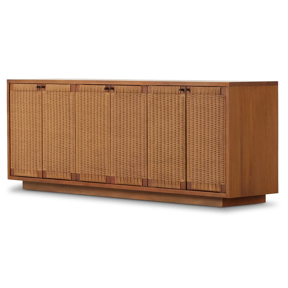 Rattan weave detail on cabinet doors, showing texture and patterns