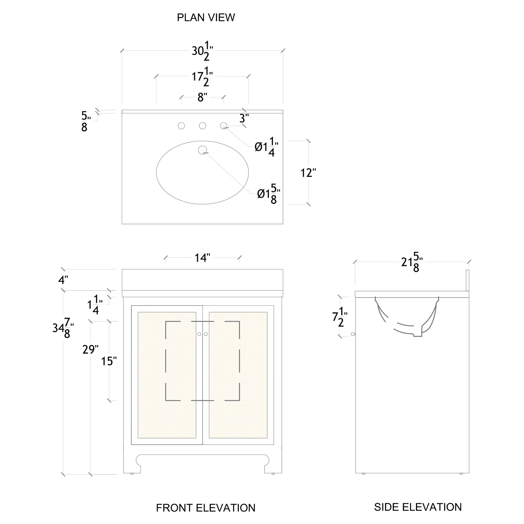 A technical drawing of the bathroom vanity.