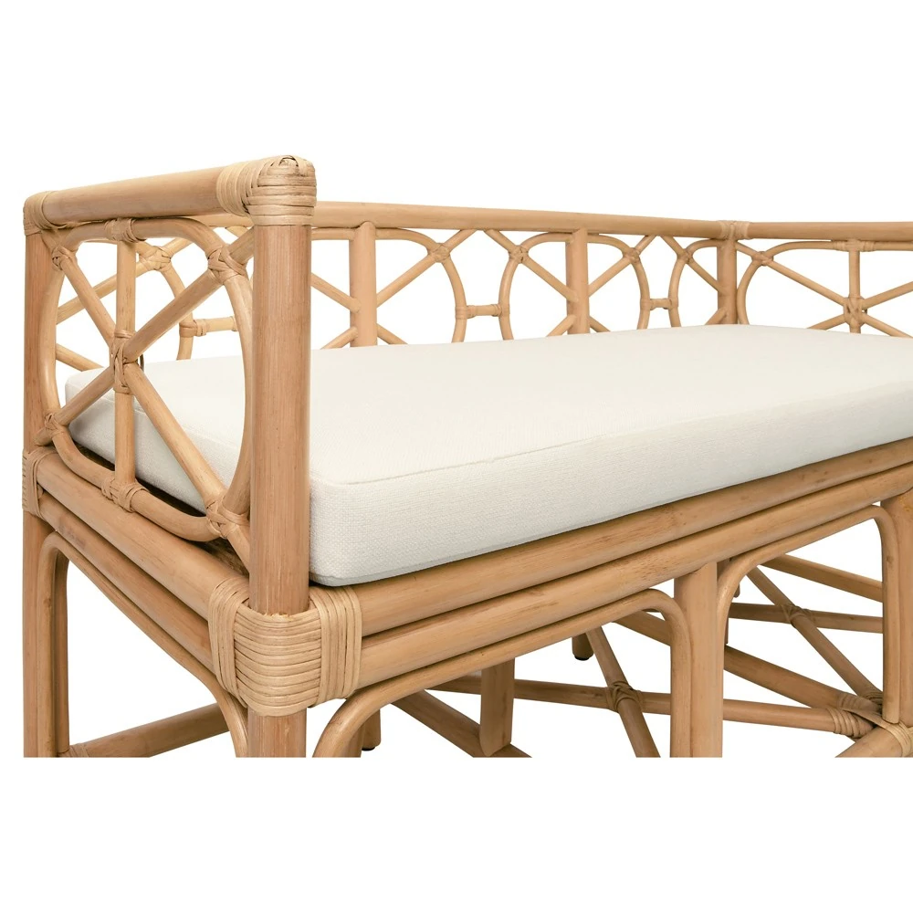 Close-up of rattan bench end