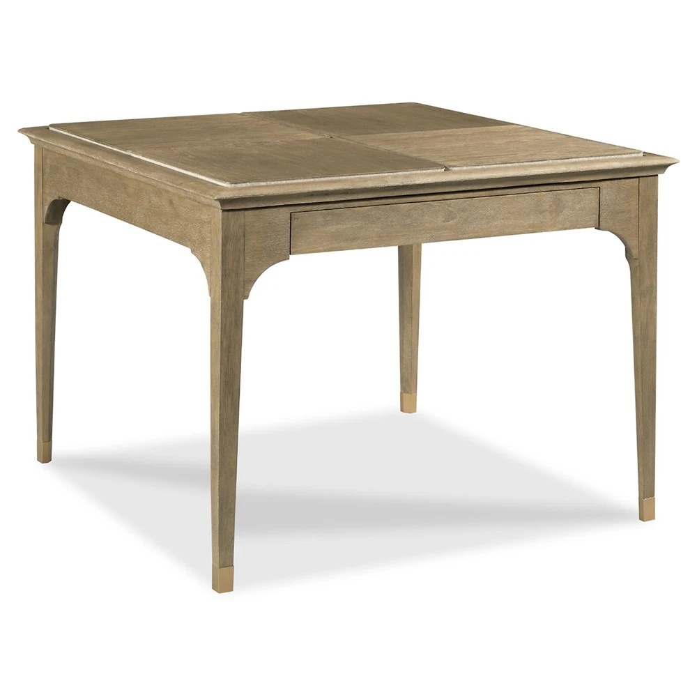 A wooden desk with a brown top and two drawers
