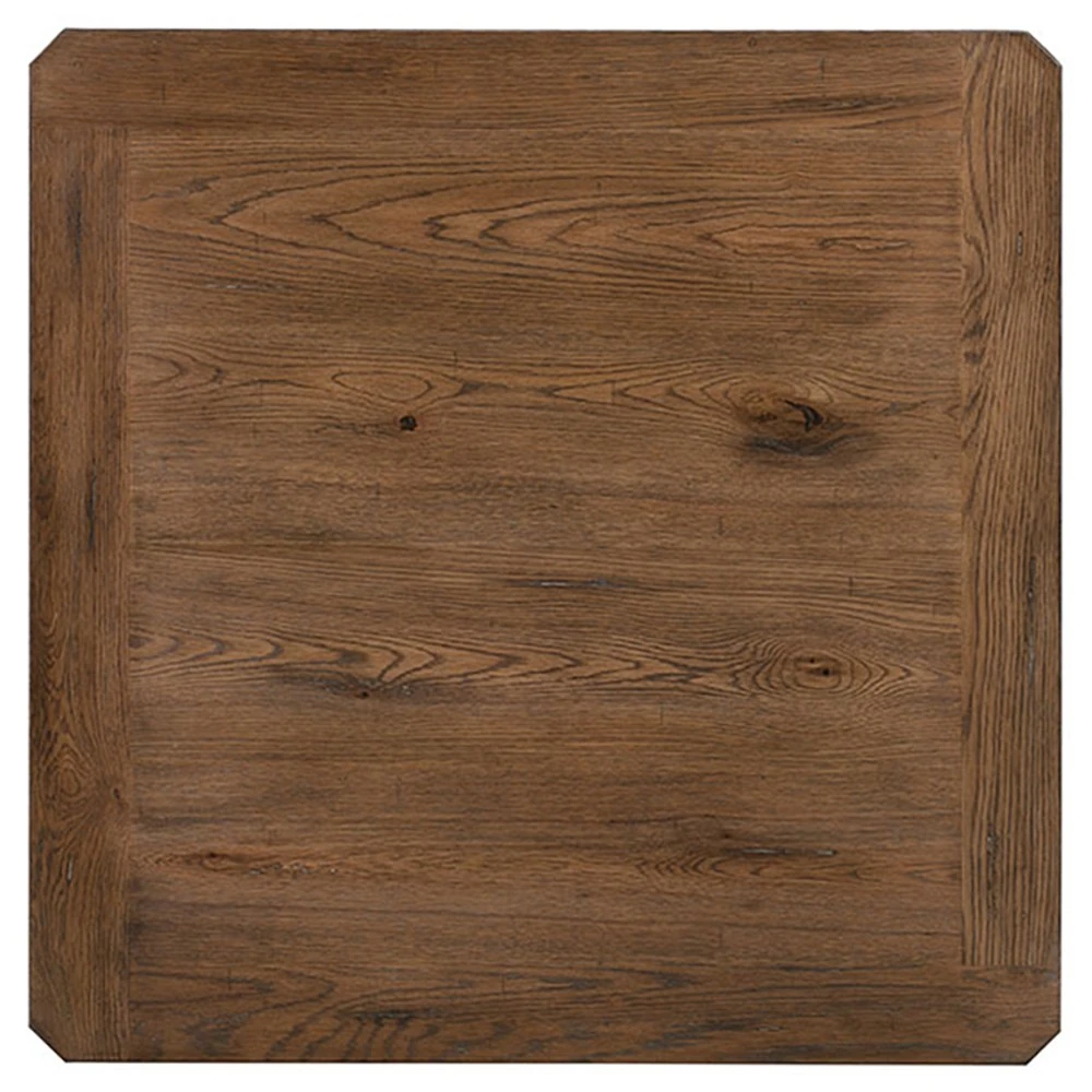 A close-up of a wooden table top