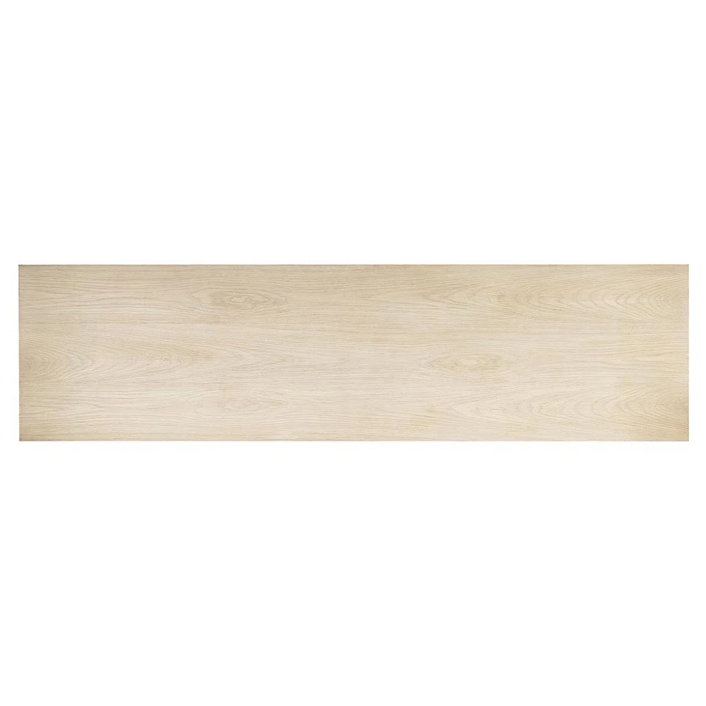 Open cabinet doors reveal interior shelves and dishware storage in light wood interior.