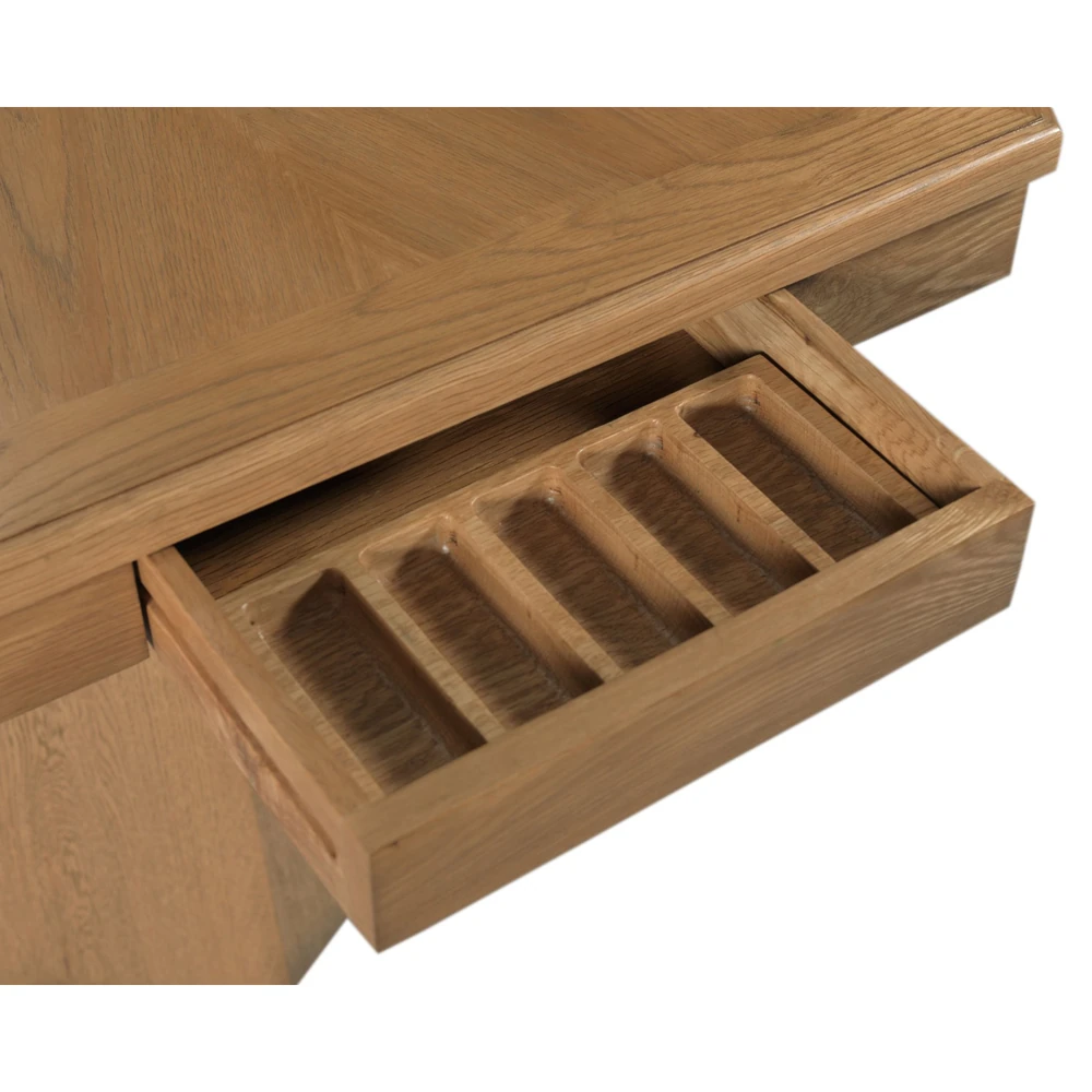 A drawer of a wooden hexagonal table
