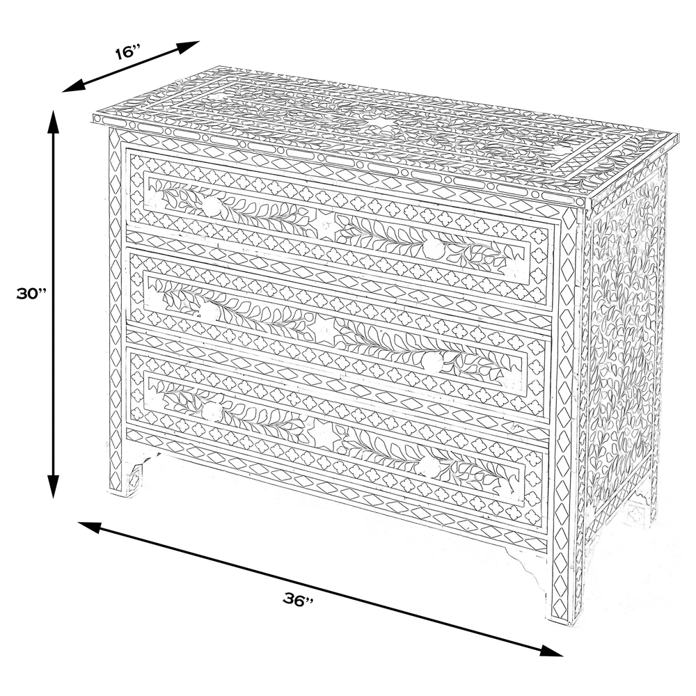 A technical drawing of the chest of drawers with dimensions