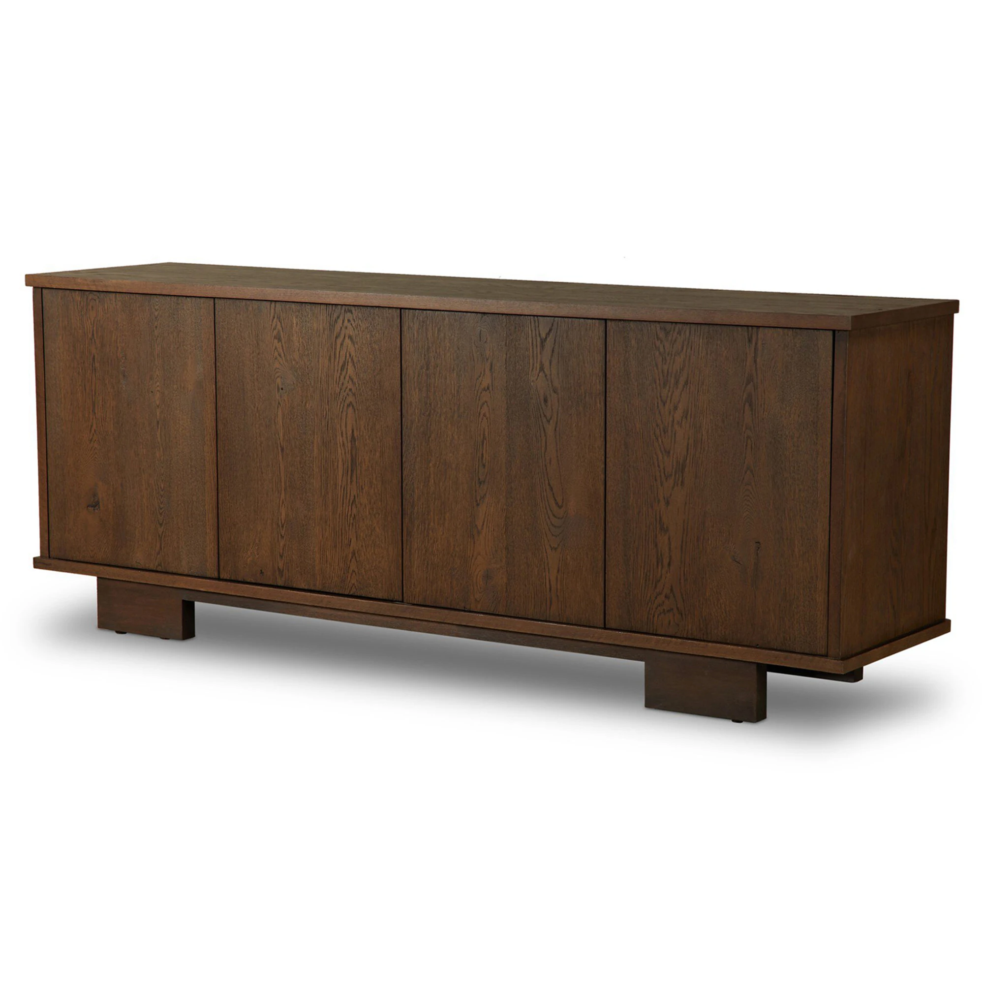 Close-up of the sideboard door panels in dark wood with visible wood grain texture.