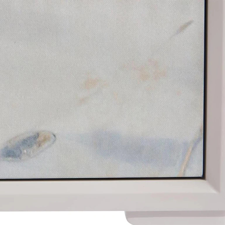 A close-up of the abstract painting on the cabinet door.
