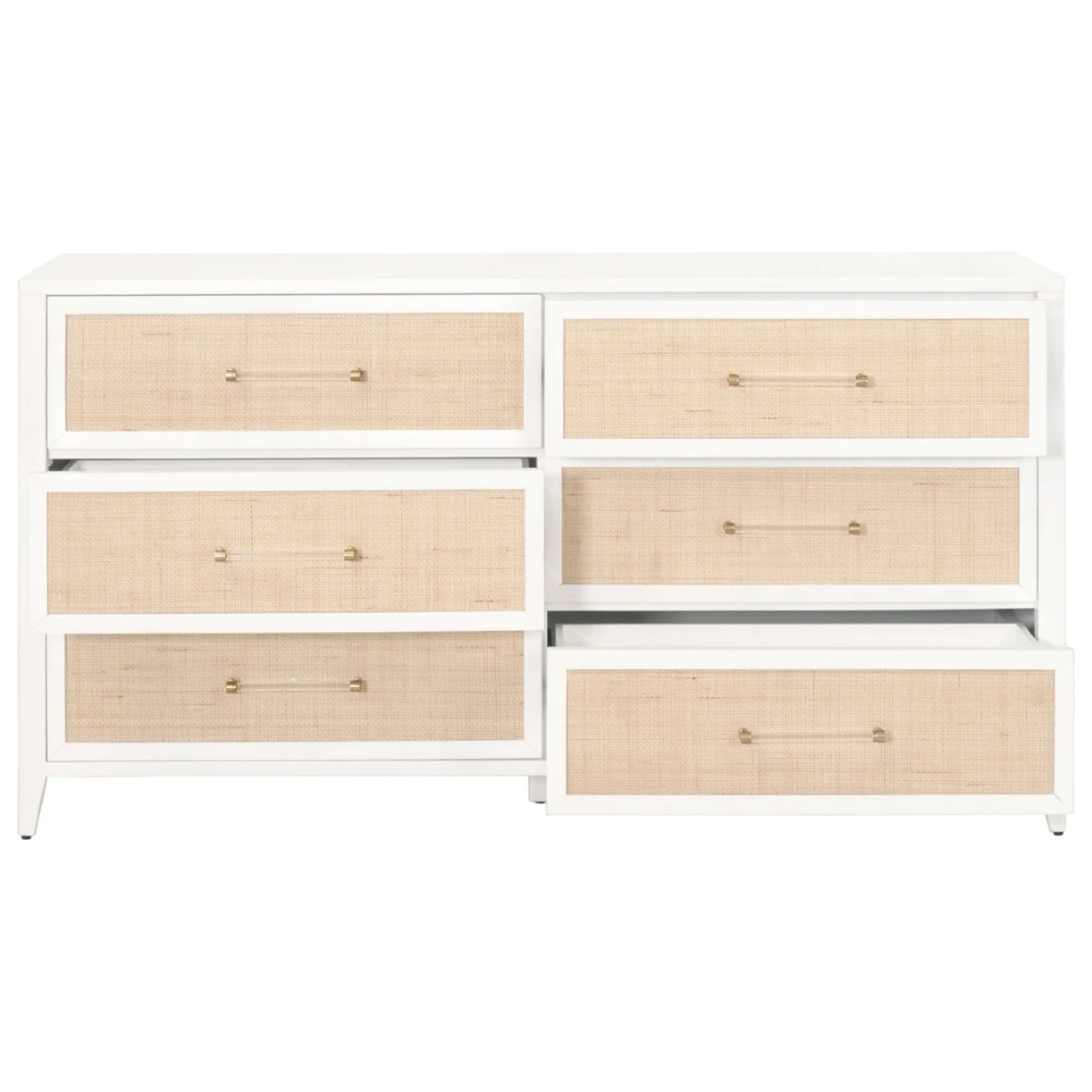 a white dresser with one drawer open, showing the empty interior