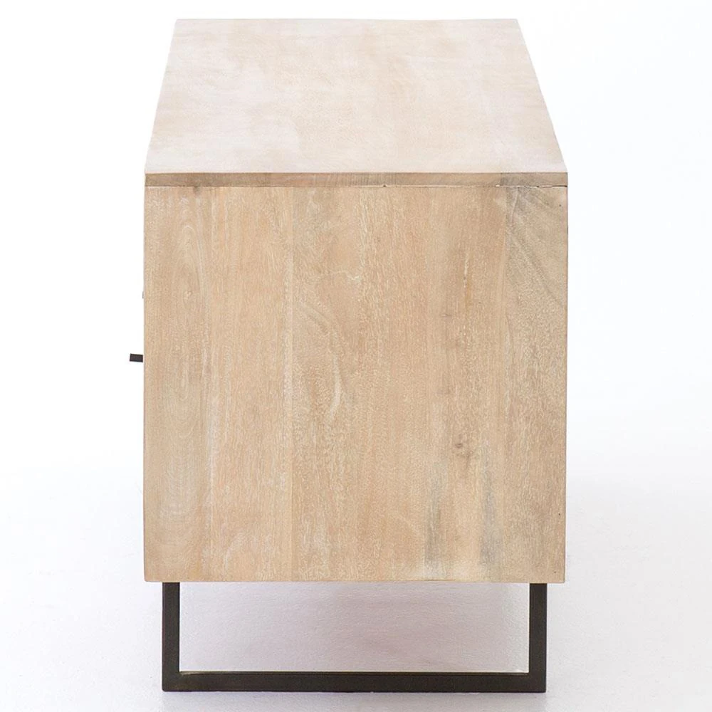 Close-up of the wooden top and edge of the sideboard highlighting the finish and wood grain.