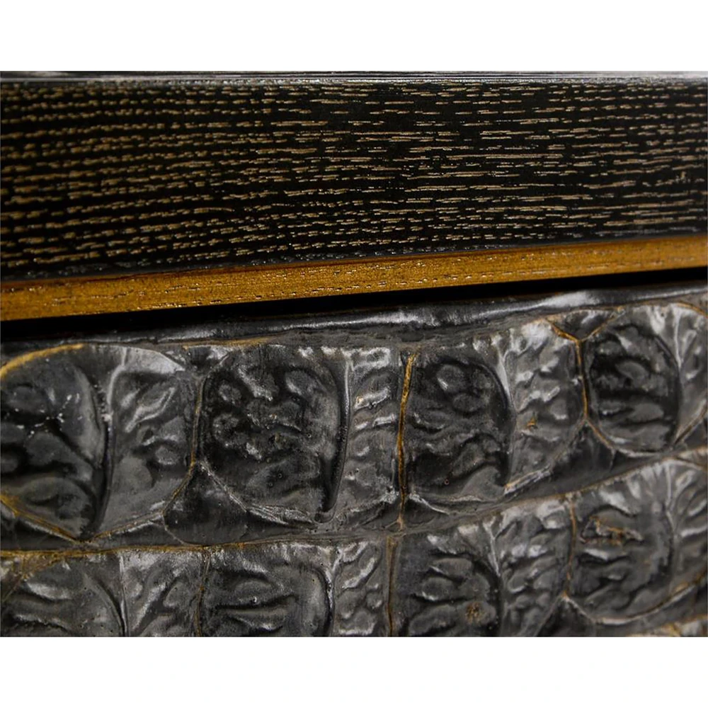 Secondary view of the same sideboard with doors open, showing interior shelving and warm wood finish.