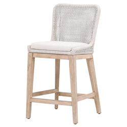 Kailey Coastal Beach White Performance Seat Woven Rope Mahogany Frame Counter Stool|