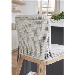 Kailey Coastal Beach White Performance Seat Woven Rope Mahogany Frame Counter Stool|