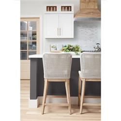 Kailey Coastal Beach White Performance Seat Woven Rope Mahogany Frame Counter Stool|