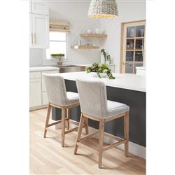 Kailey Coastal Beach White Performance Seat Woven Rope Mahogany Frame Counter Stool|