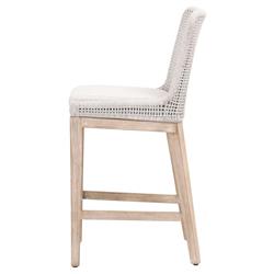 Kailey Coastal Beach White Performance Seat Woven Rope Mahogany Frame Counter Stool|