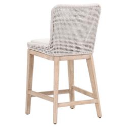 Kailey Coastal Beach White Performance Seat Woven Rope Mahogany Frame Counter Stool|