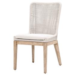 Kailey Coastal Beach White Performance Woven Rope Mahogany Frame Dining Side Chair - Set of 2|
