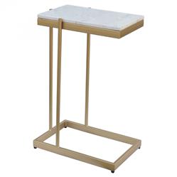 Amirah Hollywood Regency White Marble Top Gold Iron Rectangular C Side Table|
