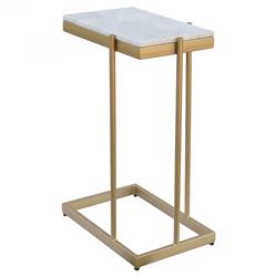Amirah Hollywood Regency White Marble Top Gold Iron Rectangular C Side Table|