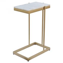 Amirah Hollywood Regency White Marble Top Gold Iron Rectangular C Side Table|