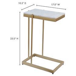 Amirah Hollywood Regency White Marble Top Gold Iron Rectangular C Side Table|