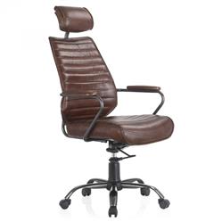 Reid Industrial Tufted Brown Upholstered Silver Iron Adjustable Office Chair|
