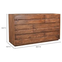 Atlas Rustic Lodge Brown Acacia Wood 6 Drawer Dresser|