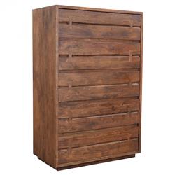 Atlas Rustic Lodge Brown Acacia Wood 5 Drawer Tall Chest Dresser|